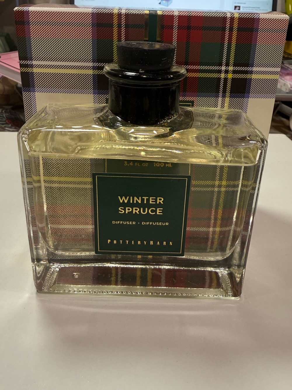New Pottery Barn Winter Spruce Reed Diffuser 3.4 oz 100mL Holiday Plaid No Reeds